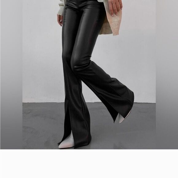 Commense Split Front High Waisted Faux Leather Flare Pants XS NWT. - Picture 1 of 10
